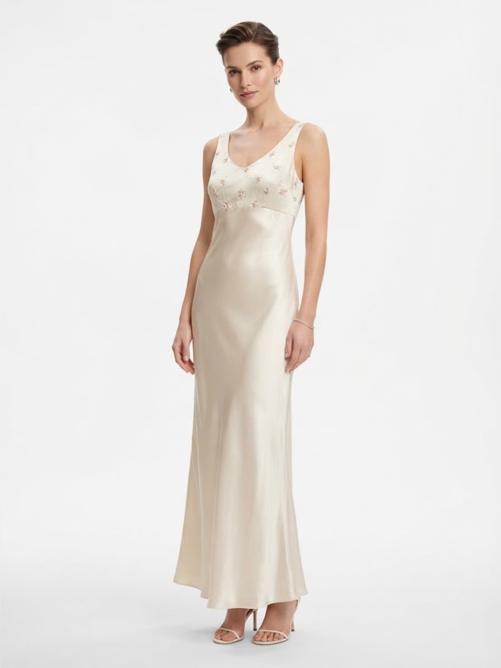 Rampage Vintage Satin Embroidered Long Slip Dress - Beige/Tan Junior’s Size 5
